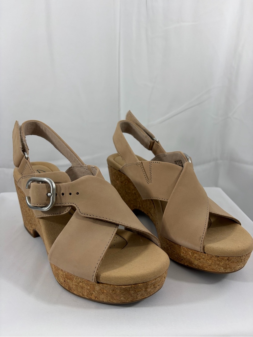 Clarks Beige Cork Wedge Sandals